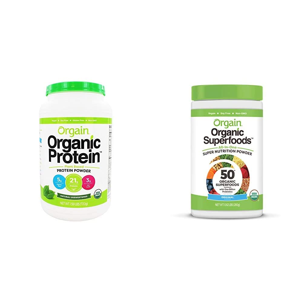 Poudre de protéines organiques à base végétale d'orgaine + superaliments Greens Powder Bundle (1,59lb + 0,62lb)