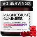 Magnésium Gommies - 410mg de Magnésium élémentaire Glycinate & L-Thréonate Complément complexe - Magnésium végétalien Glycinate Gommies pour calmer l'humeur, les muscles et le coeur Support - Magnésium à croquer Gommy 60 pcs