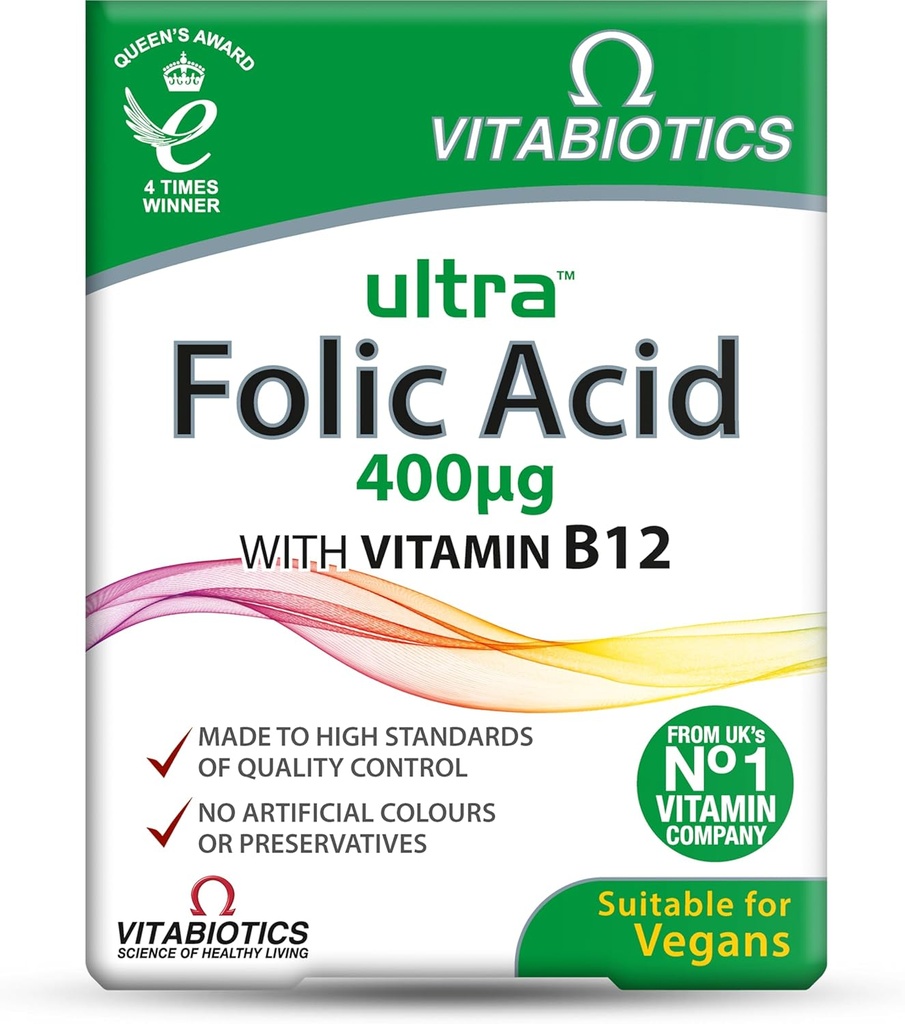 Vitabiotics Ultra Folic Acid 400ug avec vitamine B12. 60 Comprimés