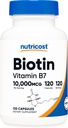 Nutricost Biotin (Vitamin B7) 10,000mcg (10mg), 120 Capsules - Vegan, Gluten Free, Non-GMO