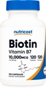 Nutricost Biotine (Vitamine B7) 10 000 mg/g (10 mg), 120 gélules - Vegan, sans gluten, sans OGM