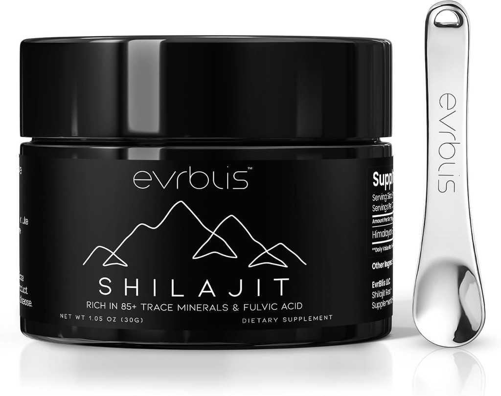 Résine chilajit biologique pure de l'Himalaya, supplément Shilajit d'or de qualité Max Potency pour les hommes et les femmes de l'énergie naturelle Boost & Immune Support avec 85+ Trace Minerals & Fulvic Acid (30 Grams, 60 portions).