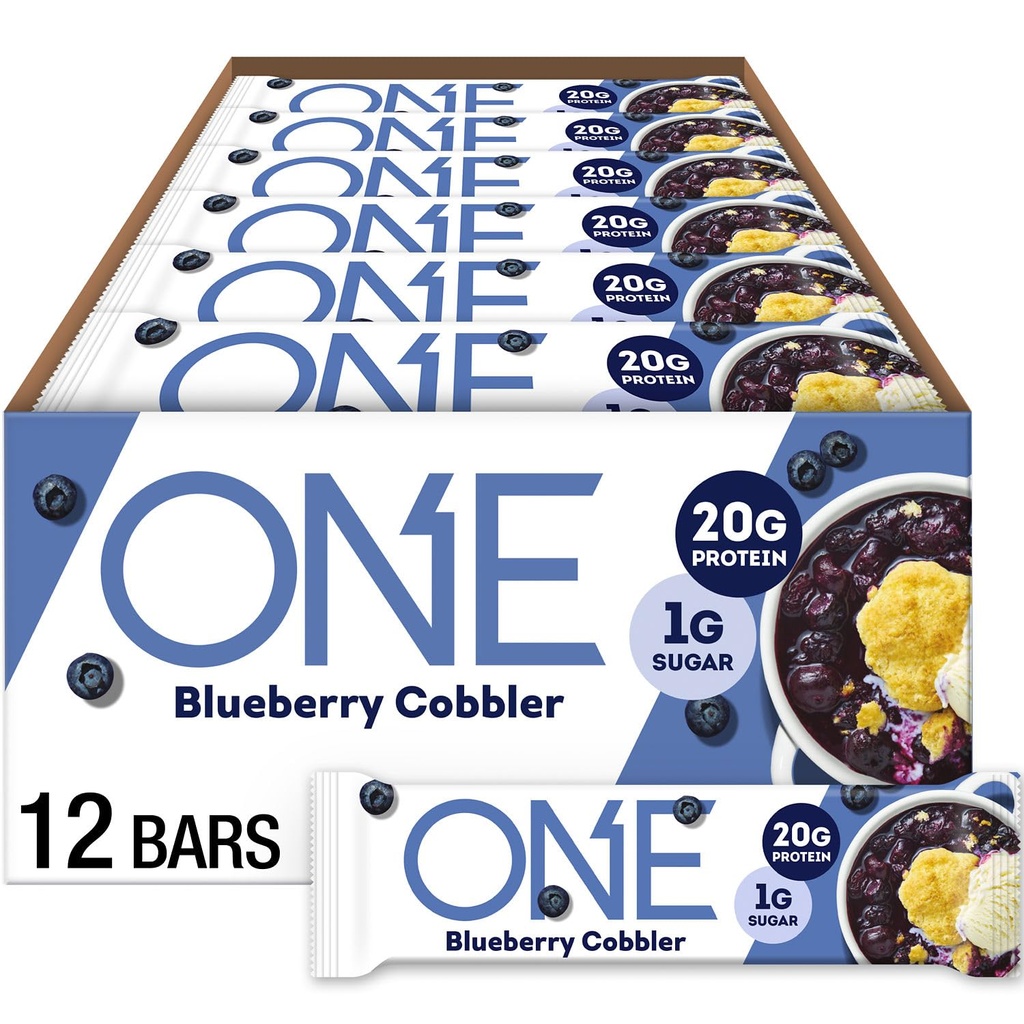 ONE Barres protéinées, Cobbler de bleuets, sans gluten avec 20g de protéines et 1g de sucre, agrafes de Pantry, 2,12 oz (12 Compte)