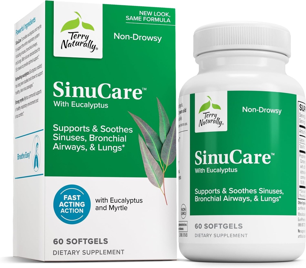 Terry naturellement SinuCare - Supplément de soutien au mieux-être bronchique - Aide au sinus sain - Supplément alimentaire pour soutenir les poumons en santé - 60 softgels