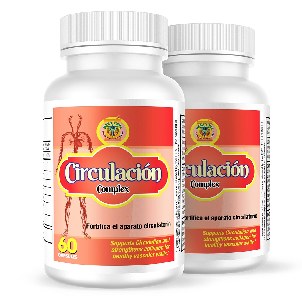 Nutrisalud Produits Circulacion Complex, Capsulas naturales para la circion. Set de 2 frascos. Combattez Varices,calambres,hinchazon de tartes y Manos,ayudan a bajar el colesterol.