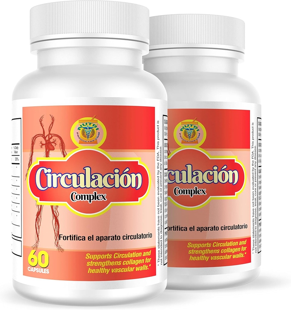 Nutrisalud Produits Circulacion Complex, Capsulas naturales para la circion. Set de 2 frascos. Combattez Varices,calambres,hinchazon de tartes y Manos,ayudan a bajar el colesterol.