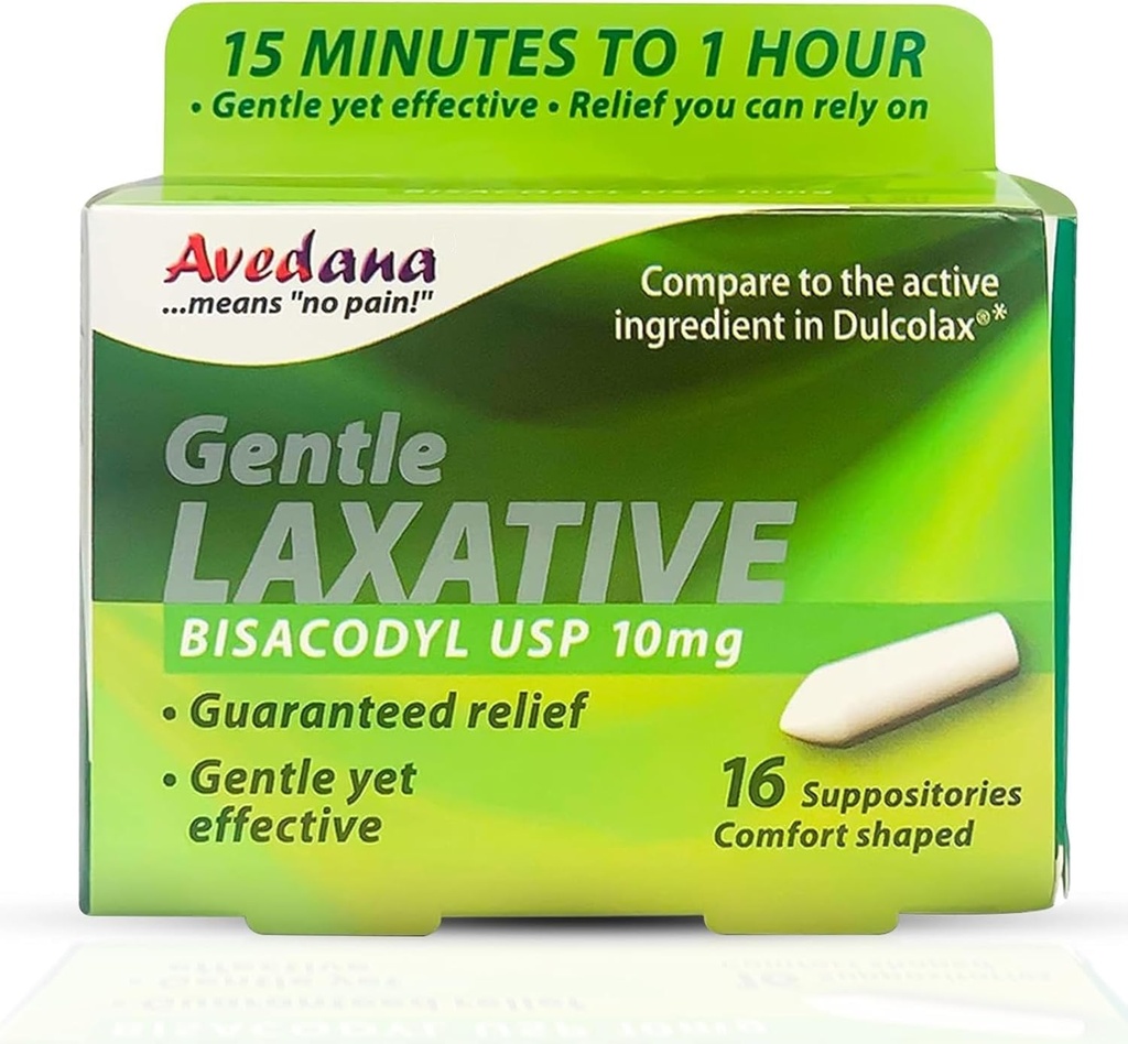 Bisacodyl Laxative Suppositoire , USP 10mg pour un soulagement rapide et doux de la constipation , Comfort-Shaped , Pack de 16 Suppositories