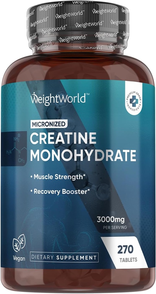 WeightWorld Micronized Creatine Monohydrate Tablets 3000mg - 3 Months Supply, Keto-Friendly Vegan Creatine for Women and Men for Muscle Strength - Third-Party Lab Tested - Not Creatine Capsules