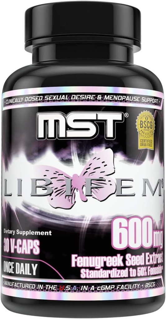 MST Libifem, Capsules d'extrait de graines de Fenugreek, Boost Desire, Libido, Arousal et Satisfaction Plus Ménopause Health Support, Supplément pour les femmes, 30 comtes, BSCG Certified Drug Free.