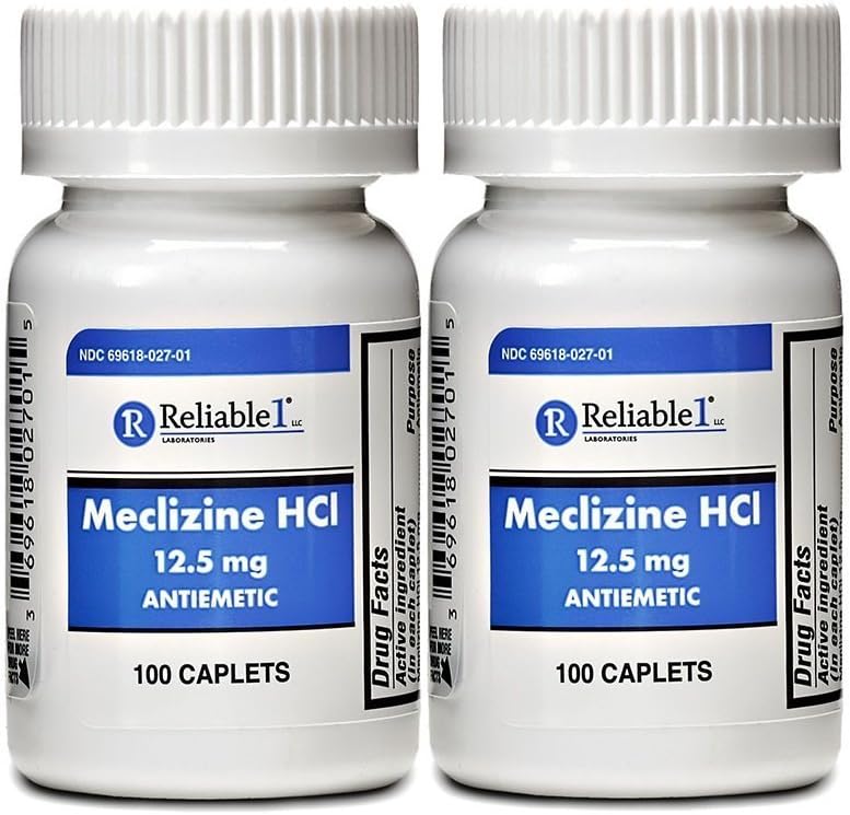 Méclizine 12,5 mg Antiémétique, maladie du mouvement 100 Caplets PACK de 2