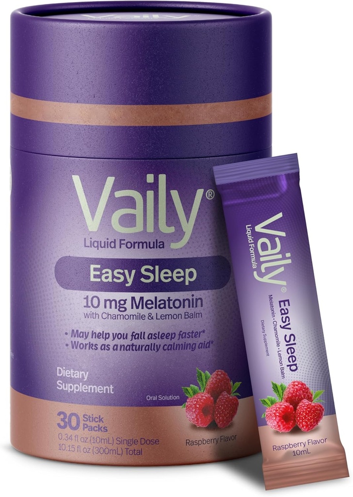 Melatonine liquide vaily 10mg, Extrait de baume de citron Cycles de sommeil améliorés - Suppléments de sommeil aromatisés aux framboises, Liquide d'aide au sommeil pour adultes - Extrait de camomille Aide naturelle au sommeil et à la relaxation - 30 doses