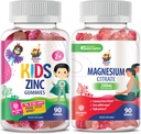 Gommies de magnésium pour adultes et Gommies de zinc pour enfants et adultes. 200mg - Calme Magnésium Chews - Magnésium Citrate Supplément à croquer pour le soutien de l'humeur et des muscles. Zinc Gummy à croquer pour le support immunitaire -