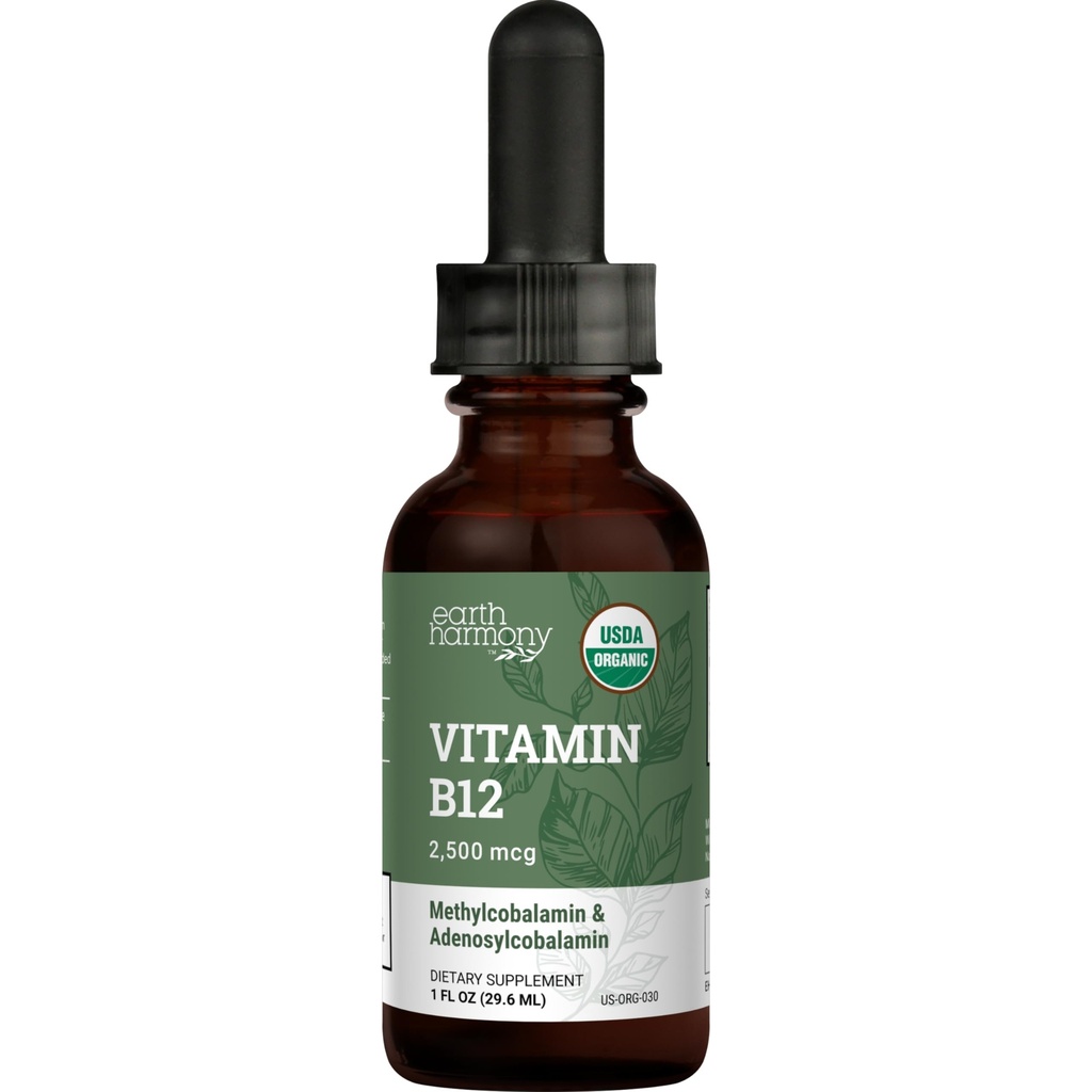 Vitamine végétale biologique B12 Supplément liquide sublingual - 2500mcg Méthylcobalamine gouttes pour l'énergie naturelle, métabolisme santé et système immunitaire - 1 Fl Oz