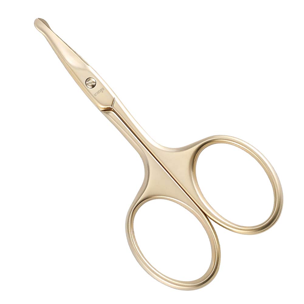 LIVINGO 3,75" Ciseaux pour cheveux du visage, lame courbée avec pointe arrondie en acier inoxydable pour cuticule de manucure, sourcils, peau sèche (or)