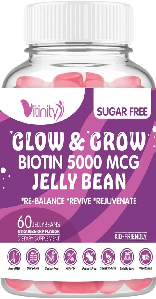VITINITY Biotin 5000 Mg Végétarien extra-fort (Vitamine B) Supplément sans sucre-supports cheveux et peau plus sains - Femmes et hommes 60 Végétarien sans sucre sans gelée (30 jours d'approvisionnement)