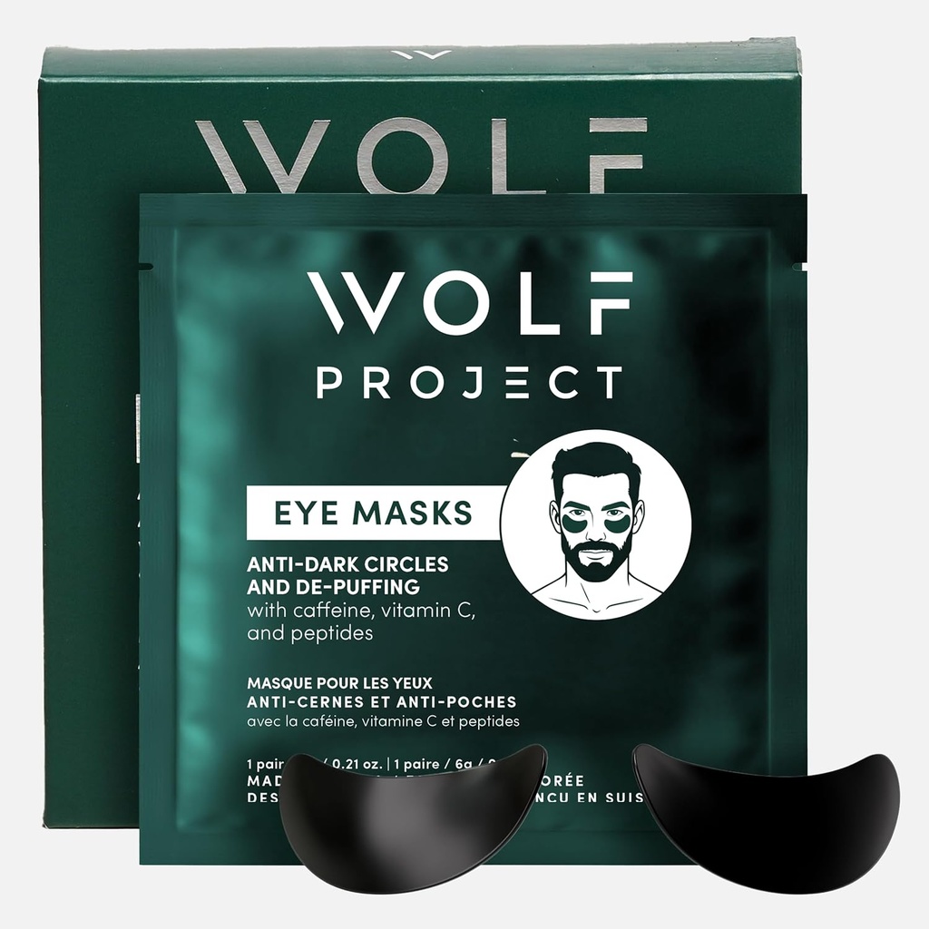 Wolf Project Under Eye Patches (5 pairs) For Dark Circles, Puffy Eyes, and Wrinkles - With Caffeine, Vitamin C and Peptides. Under Eye Masks Reduce Tired Eyes And Under Eye Bags