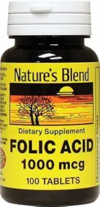 Acide folique de mélange naturel 1000 mcg 100 Tabs Pack de 2