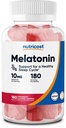 Nutricost Melatonine 10mg, 180 Gommies, Aromatisés aux fraises - Sans gluten, sans OGM, sans sirop de maïs