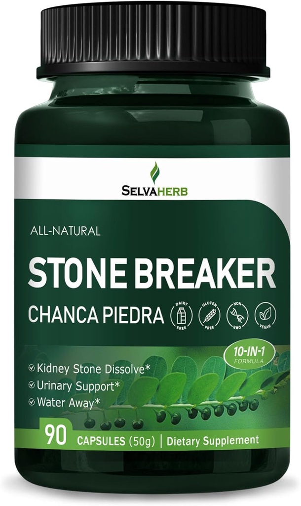 Breaker en pierre (Chanca Piedra) Capsules pour la dissolution de la pierre de rein, le soutien urinaire et l'eau loin suppléments à base de plantes avec/Horsetail Uva Ursi Goldenrod Dandelion Cat's Claw Extract. 90 Comte