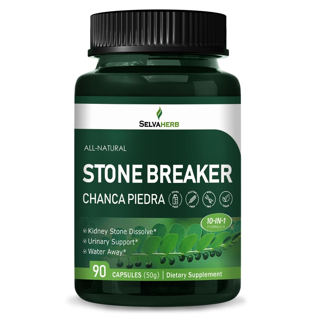 Breaker en pierre (Chanca Piedra) Capsules pour la dissolution de la pierre de rein, le soutien urinaire et l'eau loin suppléments à base de plantes avec/Horsetail Uva Ursi Goldenrod Dandelion Cat's Claw Extract. 90 Comte