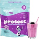 Organifi Kids: Protégez - Un soutien immunitaire quotidien pour les enfants atteints de myrtille, d'acérola cerise et de zinc - Poudre d'immunité aromatisée aux baies - à base végétale, végétalienne et sans gluten, lait ou soja - 15 portions