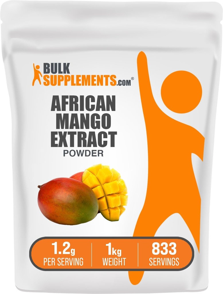 BulkSupplements.com Poudre d'extrait de mangue africaine - Irvingia Gabonensis, poudre de mangue africaine - Sans gluten, 1,2g par portion, 1kg (2,2 lb) (paquet de 1)