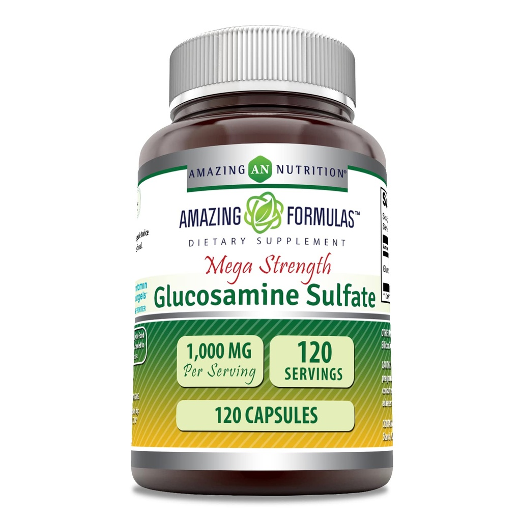 Formules étonnantes Sulfate de glucosamine 1000 mg Capsules Supplément Exclusivité sans OGM Exclusivité sans gluten Exclusivité
