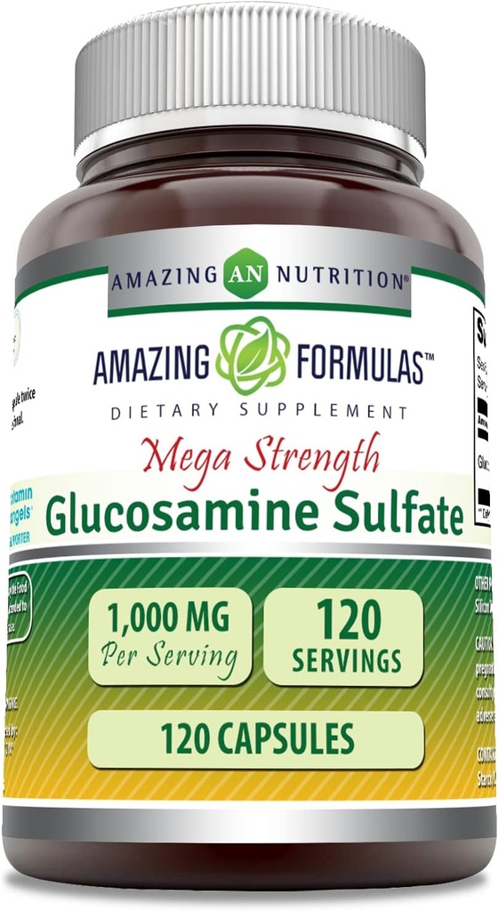 Formules étonnantes Sulfate de glucosamine 1000 mg Capsules Supplément Exclusivité sans OGM Exclusivité sans gluten Exclusivité