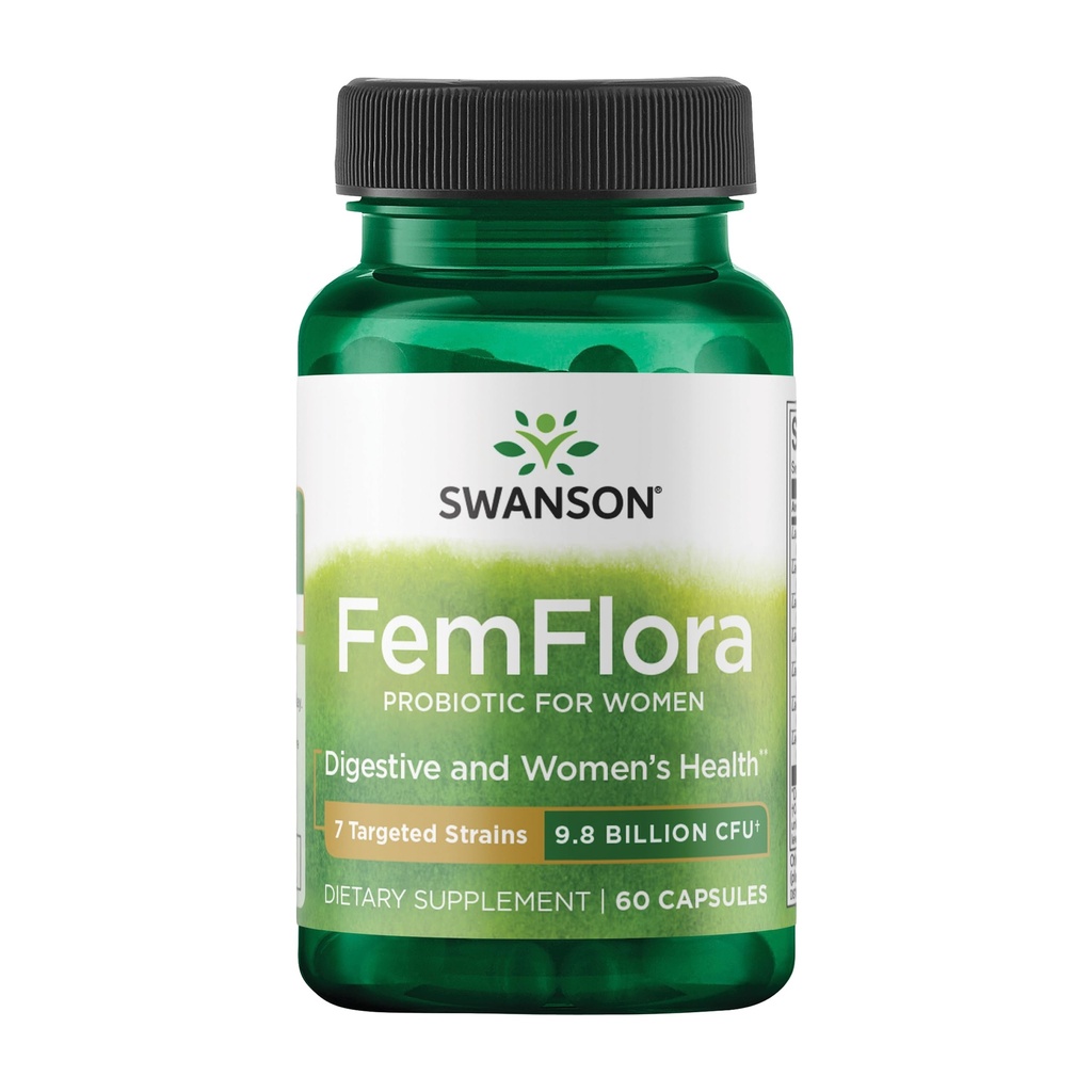 Swanson FemFlora - Supplément probiotique féminin soutenant la flore de la bouche, du tube digestif et de la vagine - Probiotiques pour les femmes avec 9 Million CFU par gélule - (60 Capsules)