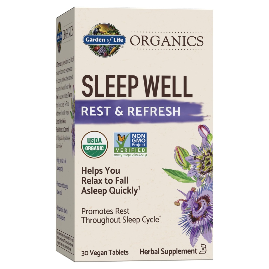 Jardin de la vie biologique Bien dormir repos et rafraîchir 30 comprimés, baume de citron, extrait de thé vert L-Theanine, racine valériane, camomille, probiotiques-organique non-OGM supplément végétal sans gluten