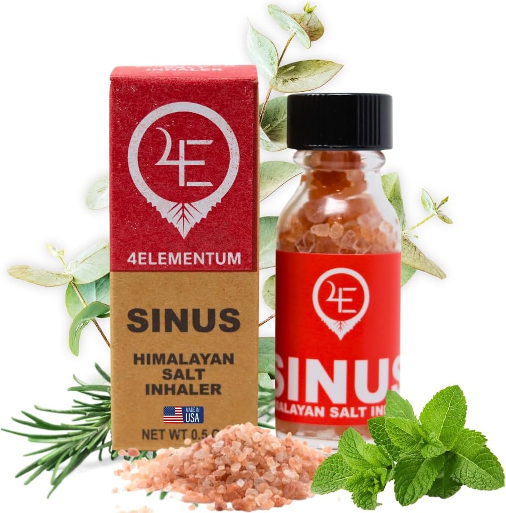 4Elementum Sinus Himalayan Salt Inhaler - Infusion avec l'eucalyptus naturel, la menthe poivrée et le romarin - soutient le soulagement des allergies, des rhumes et de la congestion