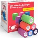 Ever Ready First Aid Self Adherent Cohesive Bandages 3" x 5 Yards - 24 Count, Rainbow Colors