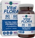 Vital Planet - Vital Flora Ultra Daily Probiotic 60 Million CFU, Diverses souches, Prébiotiques organiques, Immune Support, Bloating Relief, Probiotiques de santé digestif pour les femmes et les hommes 60 Capsules