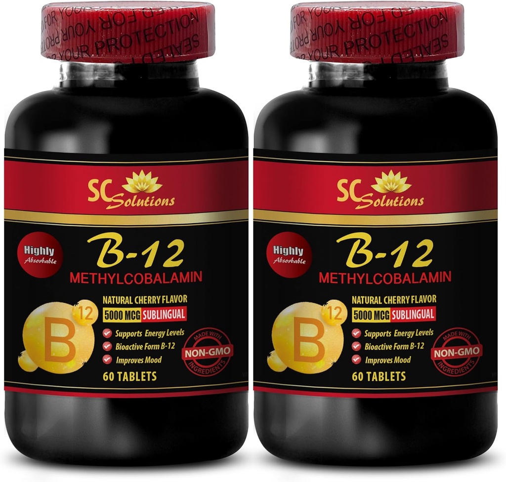 méthycobalamine bio - METHYLCOBALAMIN VITAMIN B-12 5000 - suppléments d'endurance et d'énergie pour la nutrition sportive, suppléments de performance athlétique, pilules énergétiques, pilules de rappel du cerveau - 2 bouteilles 120 Tabl