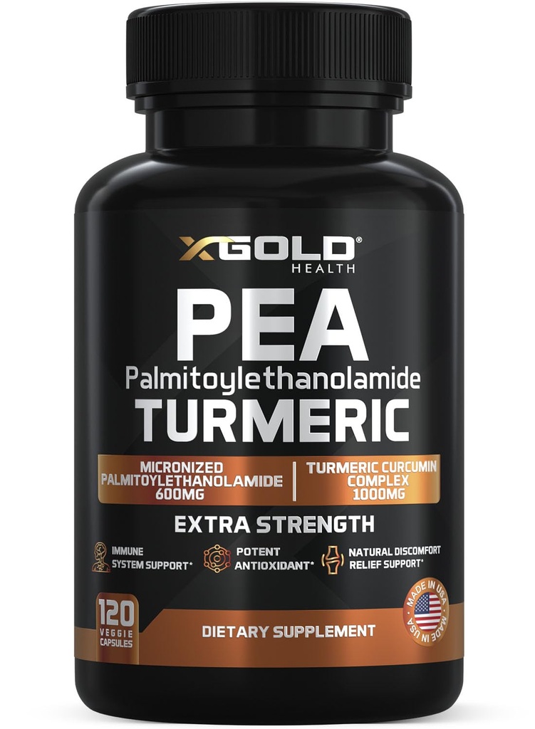 Pea Palmitoyléthanolamide + Turmeric Curcumin Complex – 1600mg Micronised 99 % & 95 % Curcuminoïdes – Soutien, mobilité et confort de joint haute puissance – Fabriqué aux États-Unis