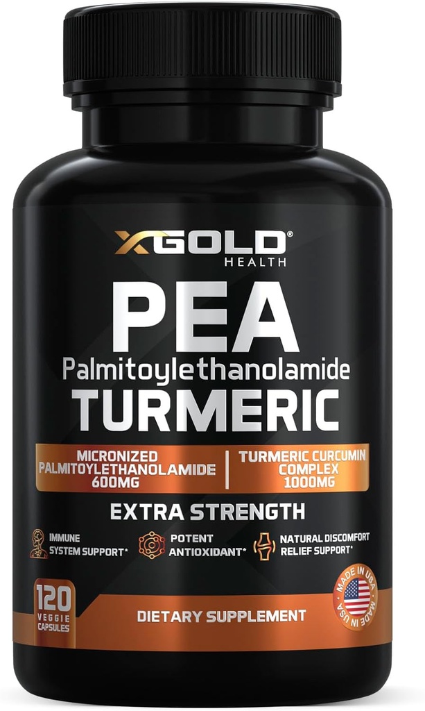 Pea Palmitoyléthanolamide + Turmeric Curcumin Complex – 1600mg Micronised 99 % & 95 % Curcuminoïdes – Soutien, mobilité et confort de joint haute puissance – Fabriqué aux États-Unis