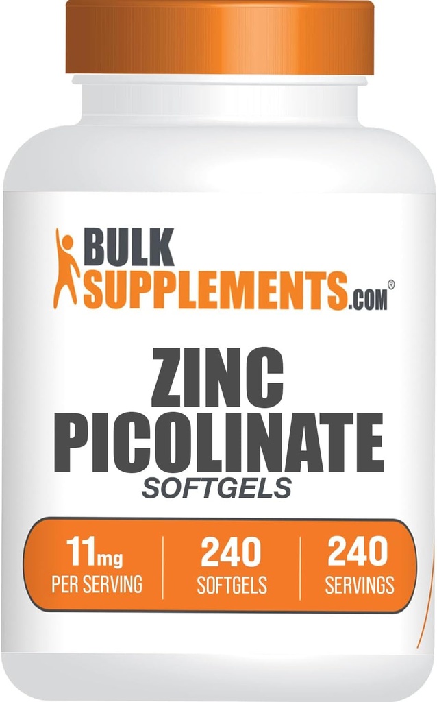 BulkSupplements.com Zinc Picolinate Softgels - Zinc 11mg, pour le support immunitaire, sans gluten - 1 Softgel par portion, 240 Compte (paquet de 1)