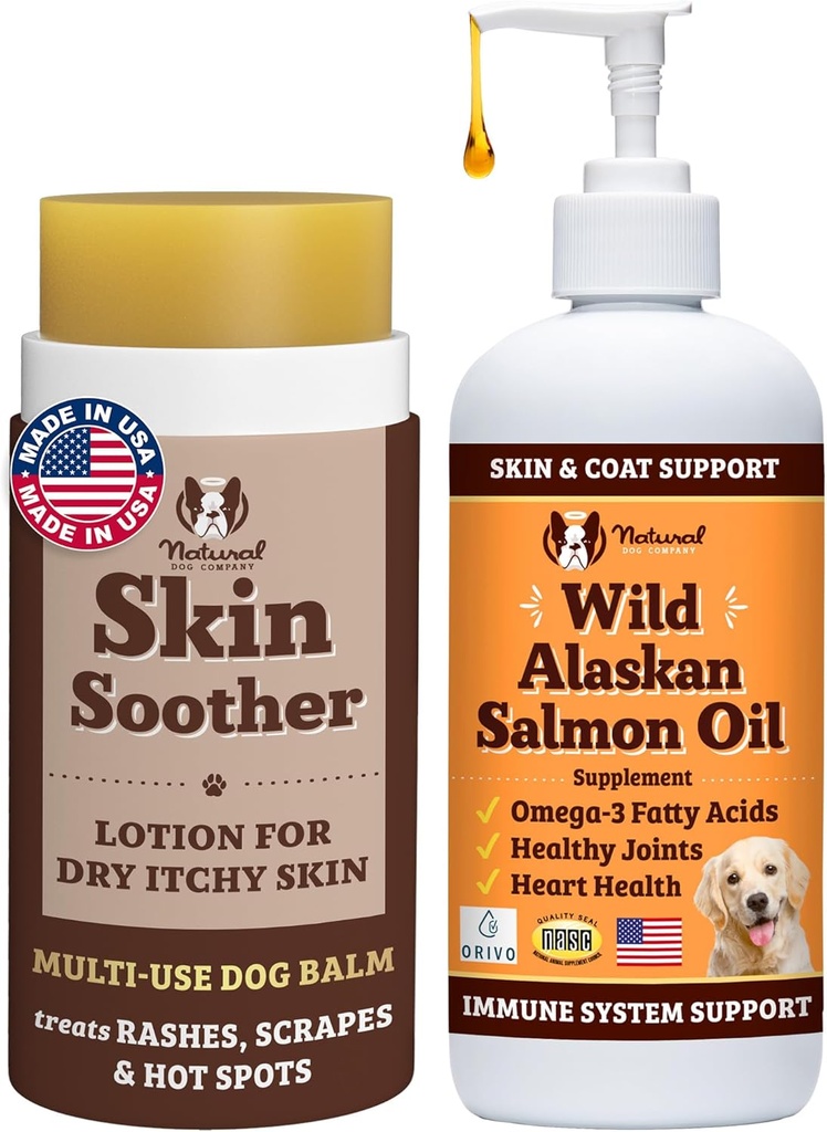 Natural Dog Company Healthy Skin Bundle, soutient la santé de la peau et soulage la peau sèche, démangeaison, anti-allergie pour les chiens