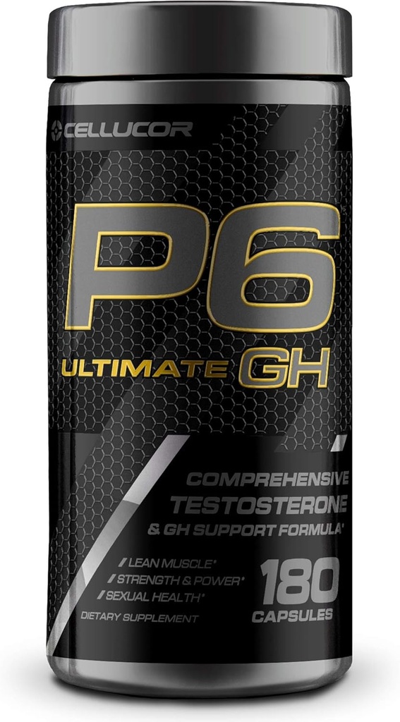 Cellucor P6 Ultimate GH Test Booster pour les hommes, pilules de soutien de l'hormone de croissance pour la synthèse des protéines et le métabolisme des graisses, 180 Capsules