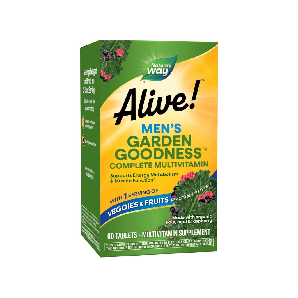 La nature est vivante ! Multivitamines masculines, une portion de légumes et de fruits**, Vitamines B-haute puissance, 60 comprimés