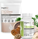 Organixx Poudre de collagène propre, non aromatisée, 20 portions et supplément de champignons biologiques (60 capsules végétariennes)