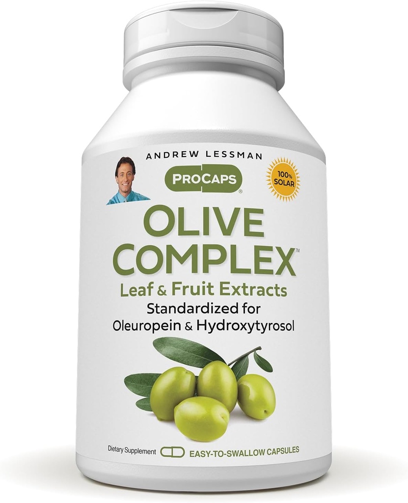ANDREW MOINSMAN Olive Complex - 60 Capsules - Extraits de feuilles et de fruits. Standardisé pour Oleuropein et Hydroxytyrosol pour soutenir la santé cardiovasculaire et immunitaire. Petites capsules faciles à avaler