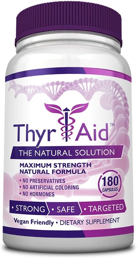 ThyrAid - Supplément Thyroïde - Iodine, Kelp, Ashwagandha - Vegan - 1 bouteille (3 mois d'approvisionnement, 180 capsules)