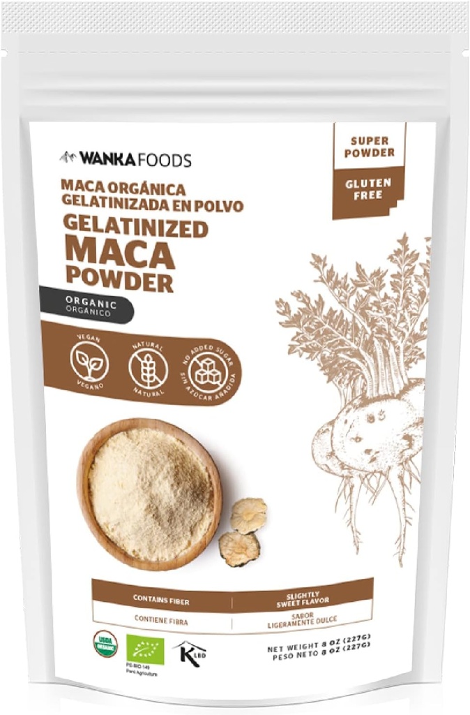 Organic Gelatinized Maca Powder, 8oz or 227g 1 Bag, Peruvian Maca Root. Vegan, USDA Organic, Non-GMO, Gluten-Free, Keto-Friendly Adaptogen Used to Boost Energy, Vitality, and Endurance