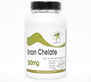 Chelate de fer 50mg ~ 100 Capsules - Pas d'additifs ~ Suppléments à la nature