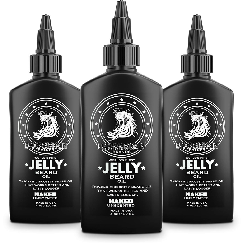Bossman Jelly Bead Oil for Men - 3 packs (12 oz au total, naked - Unscented) – Adoucit, hydrate et condition avec des ingrédients naturels