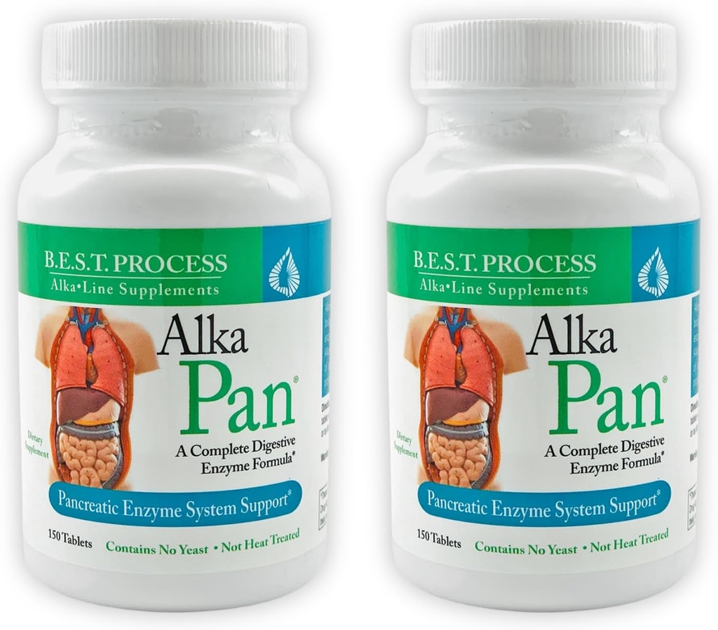 Alka•Pan (2 packs) Meilleur procédé Alkaline — Supplément digestif naturel — Enzymes pancréatiques aux superaliments antioxydants et aux herbes digestives