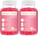 Collagen Biotin Gommies - Soutient la croissance des cheveux, de la peau et des ongles Soins anti-vieillissement Vitamines gommy à mâcher, végétalien, non-OGM, sans gluten, gélatine Fraise Flavor 120 Comte, rose