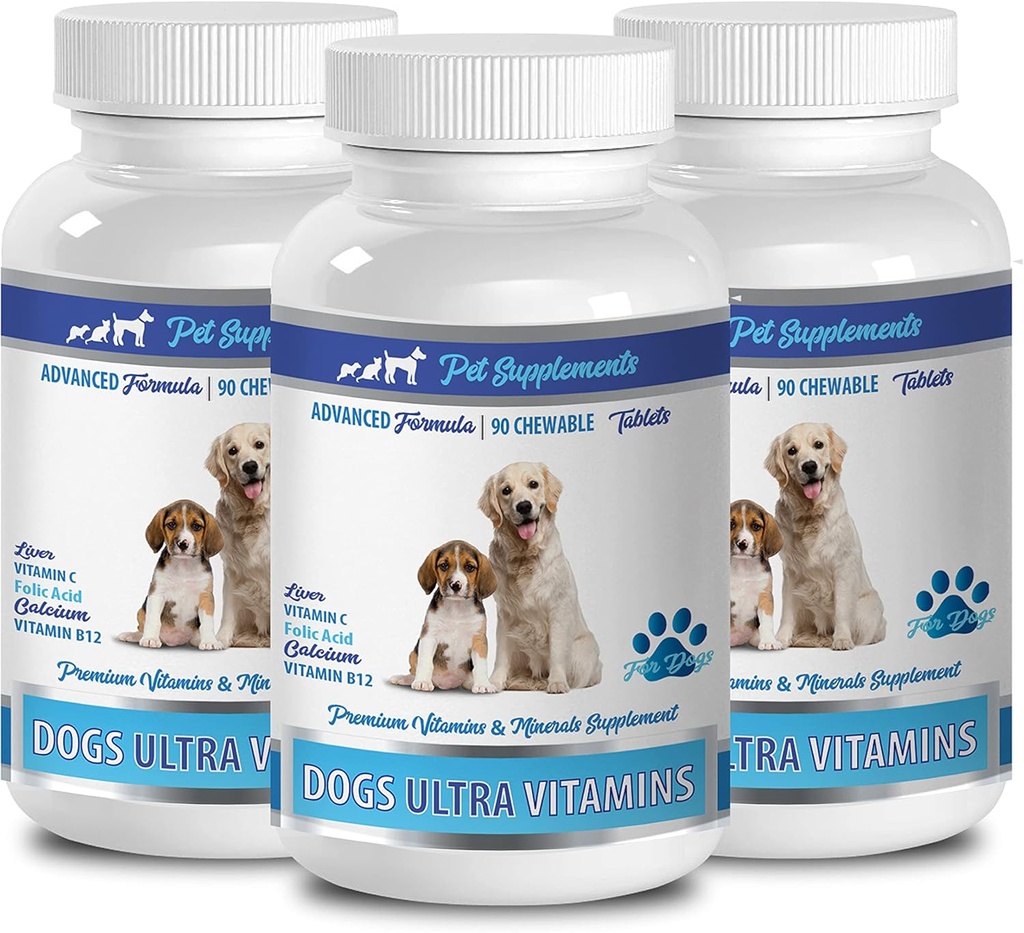 Dog Minerals Vitamins - Ultra Vitamins for Dogs - Chews - Powerful Formula - Mineral Complex - Dog Calcium Tablets - 270 Treats (3 Bottles)