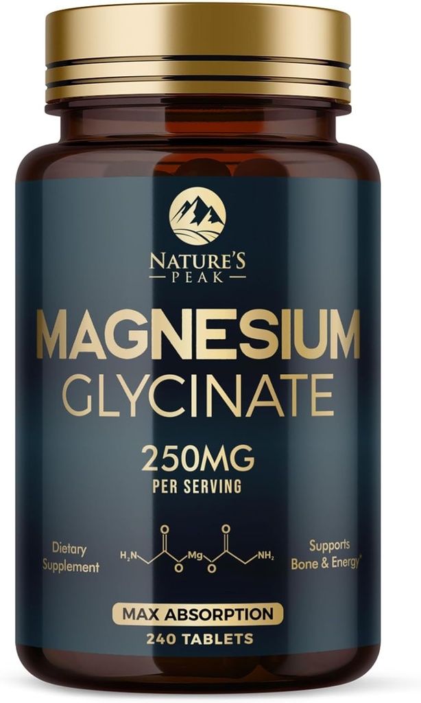 Magnesium Glycinate Chelated for Max Absorption - Supports Bone, Muscle, Nerves & Heart Health, Nature's Sleep and Stress Support, Best Magnesium Supplement Pills for Whole Body Support - 240 Tablets